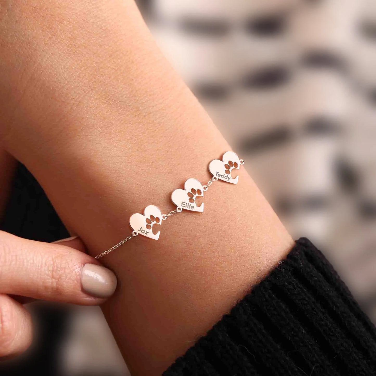 Bracciale personalizzato con zampa, cuore e nome