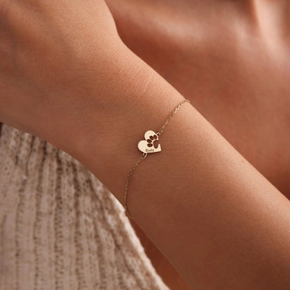 Bracciale personalizzato con zampa, cuore e nome
