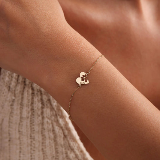 Bracciale personalizzato con zampa, cuore e nome