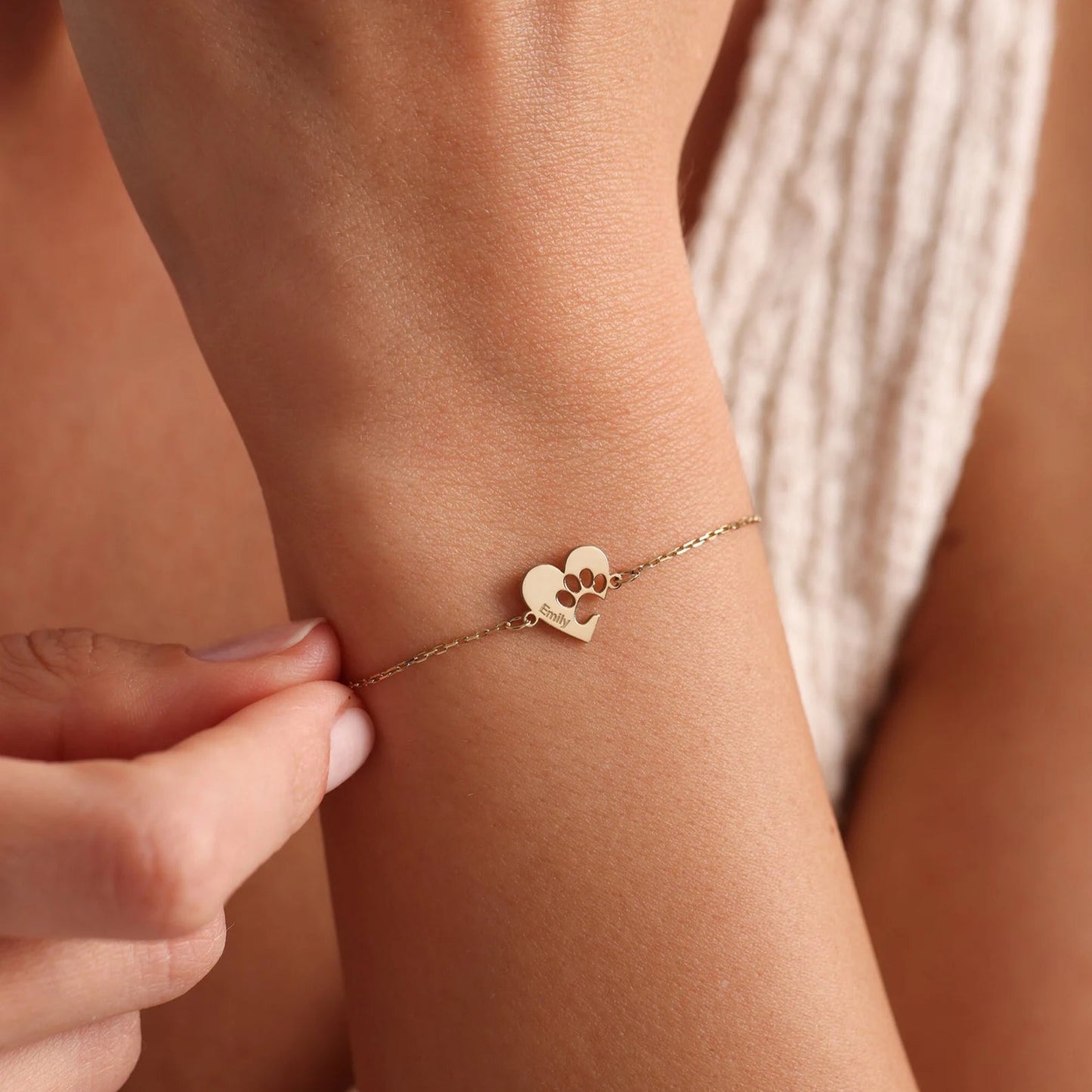 Bracciale personalizzato con zampa, cuore e nome