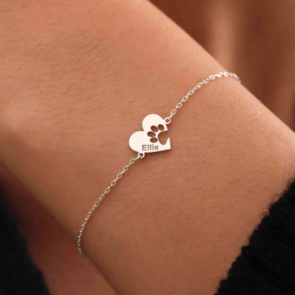 Bracciale personalizzato con zampa, cuore e nome