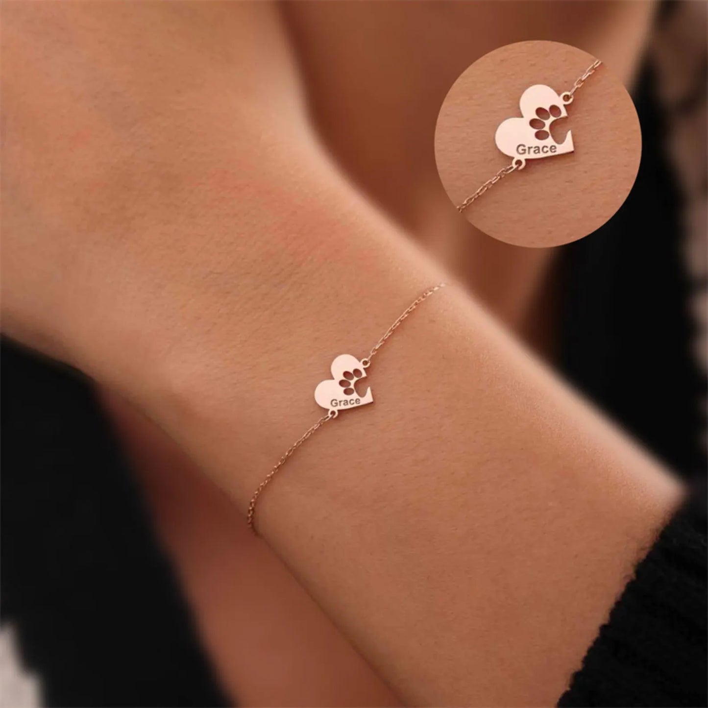 Bracciale personalizzato con zampa, cuore e nome