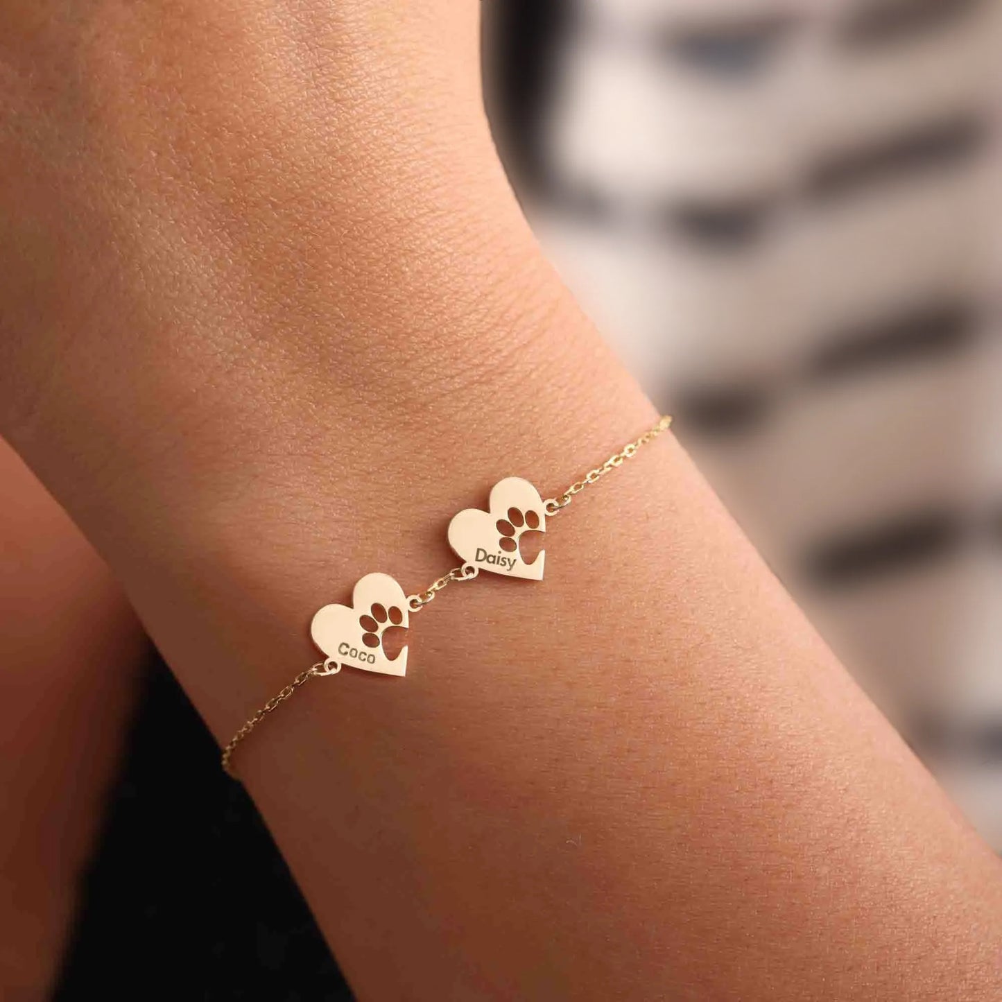 Bracciale personalizzato con zampa, cuore e nome