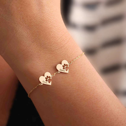 Bracciale personalizzato con zampa, cuore e nome